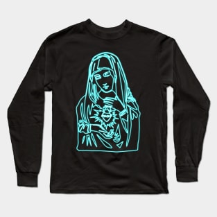 Virgin Mary (blue neon) Long Sleeve T-Shirt